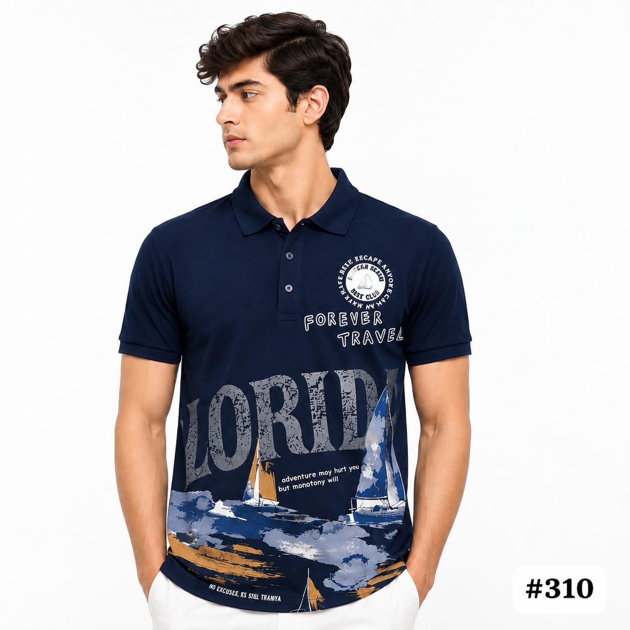 Men’s Navy Blue Printed Polo T-Shirt