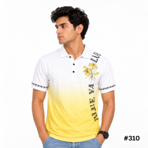 Men's White and Yellow Printed Polo T-Shirt
