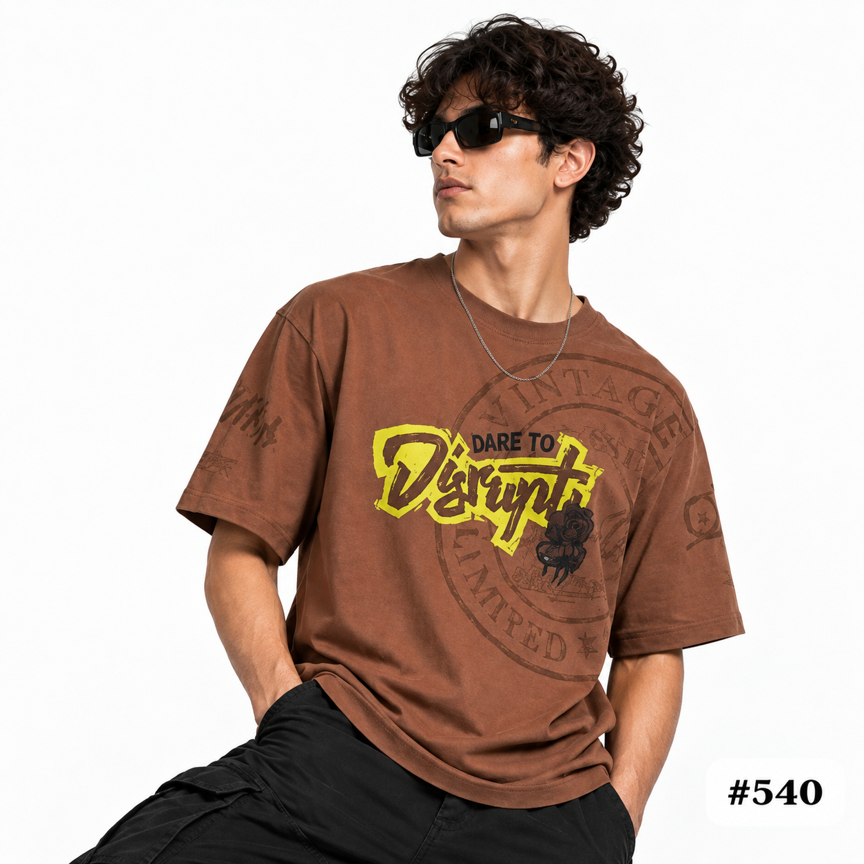 Men’s Rust Brown Vintage Print T-Shirt
