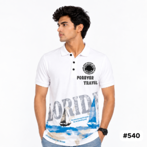 Men's White Travel Print Polo T-Shirt