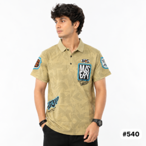 Men's Sand Beige Printed Polo T-Shirt
