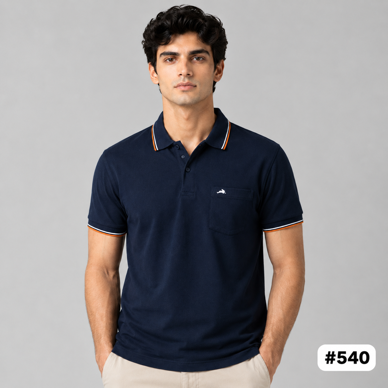 Men’s Navy Blue Contrast Trim Polo T-Shirt