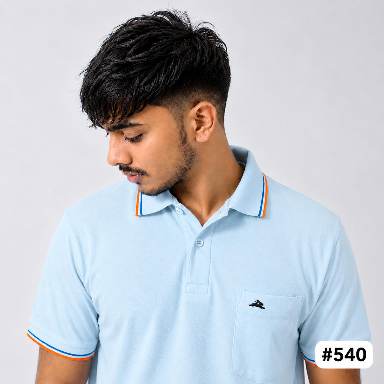 Men’s Light Blue Contrast Trim Polo T-Shirt