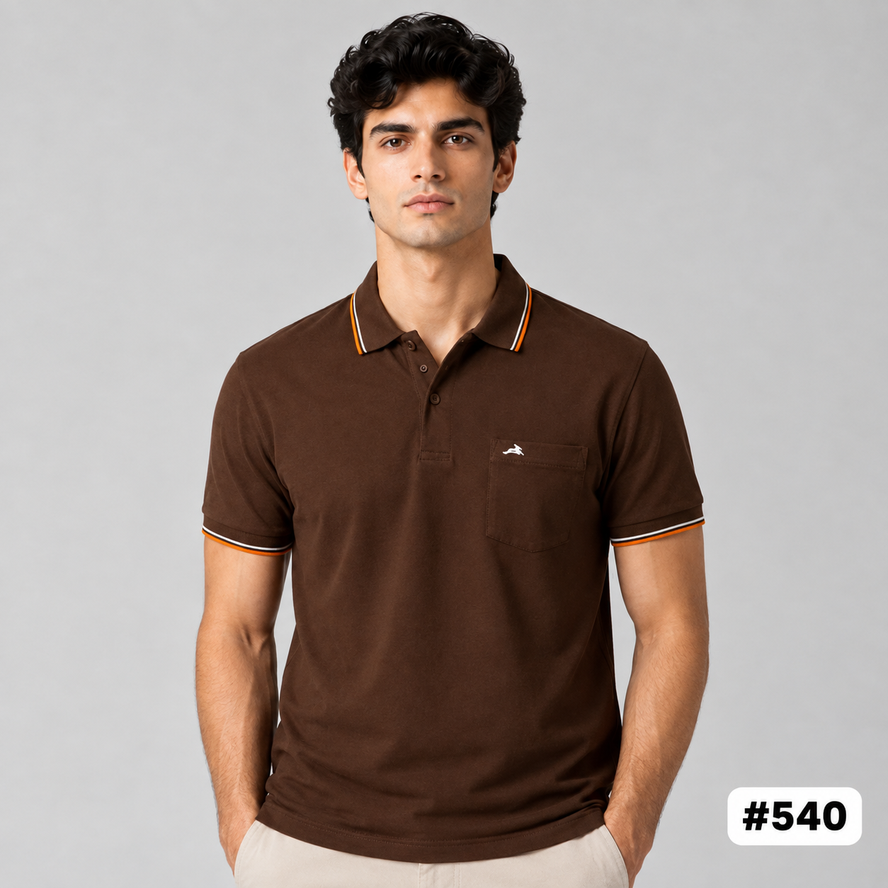 Men’s Chocolate Brown Contrast Trim Polo T-Shirt